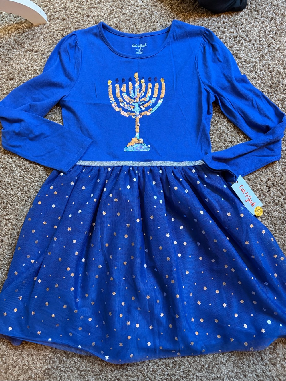 Cat & Jack Royal Blue Sequin Menorah Star Skirt Dress Sz 10/12. NWT!